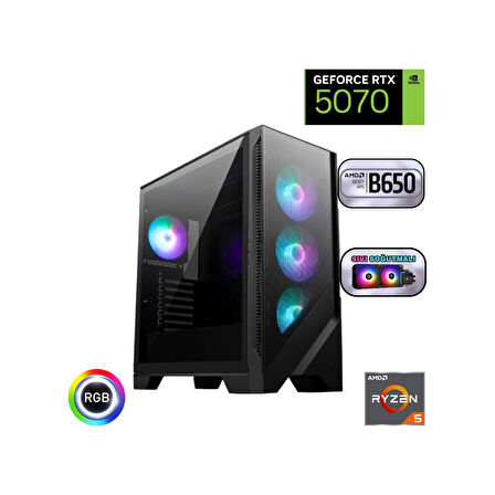 Güneysu Ryzen 5 7500F 16GB Ddr5 1tb SSD Rtx 5070 12GB B650 Anakart 240MM Sıvı Soğutma Masaüstü Bilgisayarı