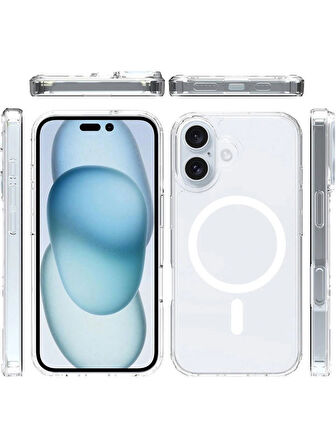 Apple iPhone 16 Uyumlu Magsafe Manyetik Wireless Kablosuz Şarj Destekli Sert Silikon Şeffaf Kapak