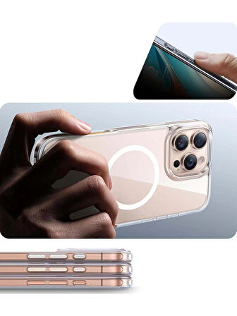 Apple iPhone 12/12 Pro Uyumlu Magsafe Manyetik Kablosuz Şarj Destekli Sert Silikon Şeffaf Kapak