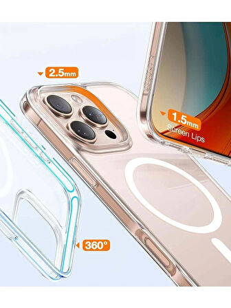 Apple iPhone 12/12 Pro Uyumlu Magsafe Manyetik Kablosuz Şarj Destekli Sert Silikon Şeffaf Kapak