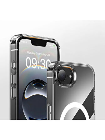 Apple iPhone 16E Uyumlu Magsafe Manyetik Wireless Kablosuz Şarj Destekli Sert Silikon Şeffaf Kapak