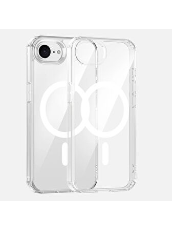 Apple iPhone 16E Uyumlu Magsafe Manyetik Wireless Kablosuz Şarj Destekli Sert Silikon Şeffaf Kapak