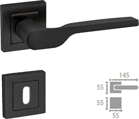 Nobel Max Firuze Kare Rozetli Mat Siyah Oda Kapı Kolu ( 1 Takım=2 Adet Kapı Kolu + 2 Adet Alt Rozet )