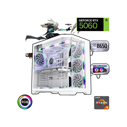 Ryzen 5 7500F 32GB Ddr5 1tb SSD Rtx 5060 B650 Anakart 240MM Sıvı Soğutma Beyaz Oyuncu Bilgisayarı