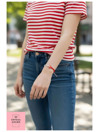 Crystal Ateliar Ay Yıldız Makrome Taraftar Bileklik Kırmızı Beyaz Unisex El Yapımı Ayarlanabilir