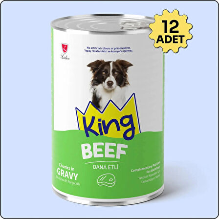 King Sos Içerisinde Et Parçacıklı Dana Etli Köpek Konservesi 400 gr 12 Adet