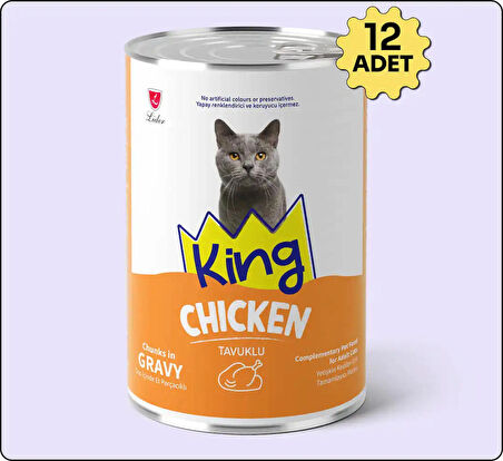 King Sos Içerisinde Et Parçacıklı Tavuklu Kedi Konservesi 400 gr 12 Adet