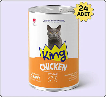 King Sos Içerisinde Et Parçacıklı Tavuklu Kedi Konservesi 400 gr 24 Adet