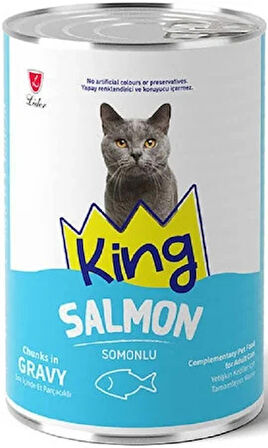 King Sos Içerisinde Et Parçacıklı Somonlu Kedi Konservesi 400 gr 24 Adet