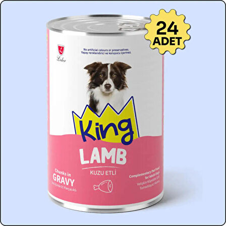King Sos Içerisinde Et Parçacıklı Kuzu Etli Köpek Konservesi 400 gr 24 Adet