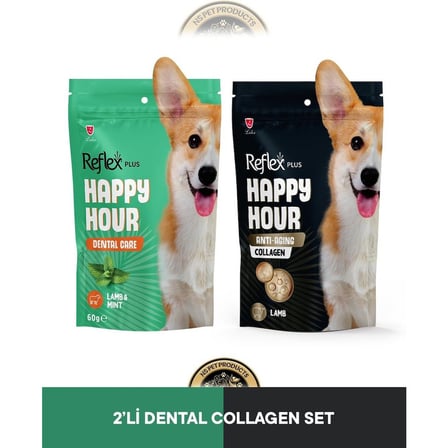REFLEX Plus Happy Hour Dental Care - Ağız ve Diş Sağlığı & Anti Aging Collagen Köpek Ödül Maması Seti 2x60 gr