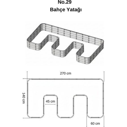 Modüler Yükseltilmiş Bahçe Sebze Yatağı No:29 (270X140) Gri