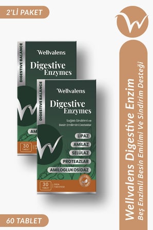 Wellvalens Digestive Enzymes İkili Paket 60 Tablet | 5’Li Enzim Kompleksi