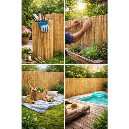 Doğal Kamış Bambu Çit 3X5M Bahçe Teras Balkon Gizlilik Perdesi Gölgelik Örtü