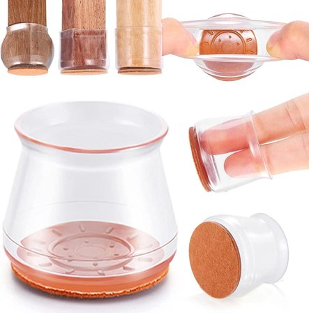 Cocoloco Home 8 Adet Keçeli Şeffaf Silikon Sandalye Ayak Koruyucu Seti Sessiz, Çizmez, Kaymaz Mobilya Koruma