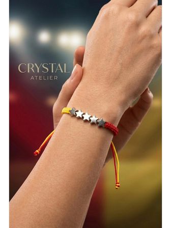 Crystal Ateliar Taraftar Bileklik Sarı Kırmızı 5 Yıldız Makrome Unisex