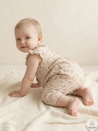  Organik Müslin Kız Bebek Tulum - Çiçekli Kurdeleli Vintage Stil Yazlık Bebek Kıyafeti 1 Gökçe Baby Organik Müslin Kız Bebek Tulum - Çiçekli Kurdeleli Vintage Stil Yazlık Bebek Kıyafeti
