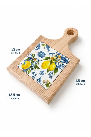 Vuud Ahşap Sunum Tahtası Porselen Detaylı Limon Desenli Doğal Ahşap