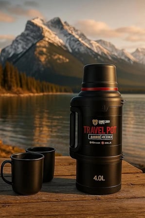 Travel Pot Çelik Siyah Renk Termos 4 Litre 48 Saat Sıcak Soğuk Dağcı Termos Nevvalife Travel Pot Gümüş Kamp Termos Aile Boyu Büyük Termos