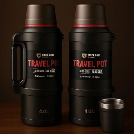 Travel Pot Çelik Siyah Renk Termos 4 Litre 48 Saat Sıcak Soğuk Dağcı Termos Nevvalife Travel Pot Gümüş Kamp Termos Aile Boyu Büyük Termos