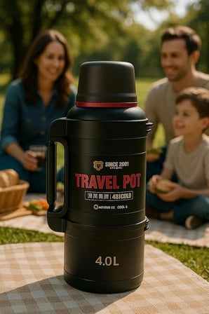 Travel Pot Çelik Siyah Renk Termos 4 Litre 48 Saat Sıcak Soğuk Dağcı Termos Nevvalife Travel Pot Gümüş Kamp Termos Aile Boyu Büyük Termos