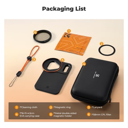 K&F Concept iPhone 17 Pro Max Uyumlu Cpl Filtre + Manyetik Filtre Montaj Adaptörü