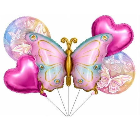 Pembe Gold Kelebek Happy Birthday Folyo Balon Set