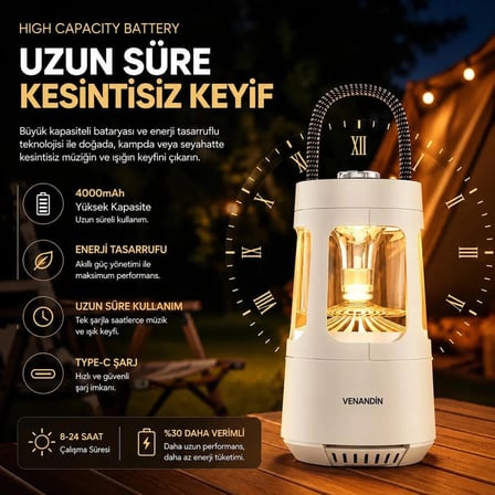 Venandin QD08 Campora Atmosfer Işıklı Bluetooth Hoparlör - Beyaz