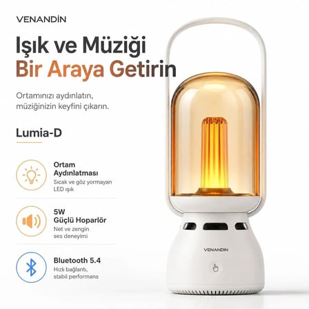 Venandin Lumia-D Venandin Z15-D Lumia-D LED Lıght Beyaz Renk Işıklı Dekoratif Bluetooth Hoparlör [kamp Lambası]