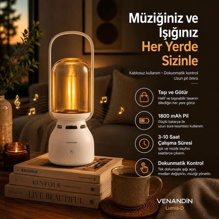 Venandin Lumia-D Venandin Z15-D Lumia-D LED Lıght Beyaz Renk Işıklı Dekoratif Bluetooth Hoparlör [kamp Lambası]