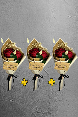 '3'adet 2’li Kadife Mini Gül Buketi & Anne Çiçeği, Hediyelik Çiçek, İsteme Söz, Kahve Yanı Çiçeği