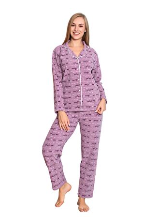 Nisanca Kadın Kışlık Welsoft Peluş Polar  Düğmeli Pijama Takımı