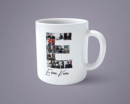 Öğretmenler gününe özel Atatürk resimli E harfli İsimli Baskılı kupa bardak