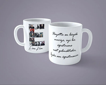 Öğretmenler gününe özel Atatürk resimli E harfli İsimli Baskılı kupa bardak