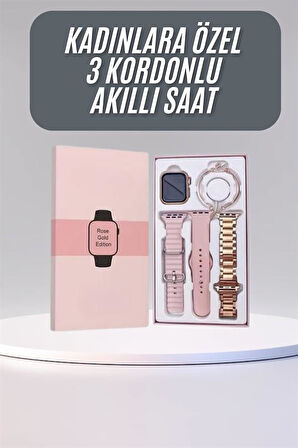 Akıllı Saat 3 Kordonlu Ve Aksesuarlı Bayanlar Için Şık Rose renk