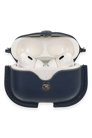 Airpods Pro 2 (2.nesil) Çanta Deri Kılıf - Lacivert-(5796)