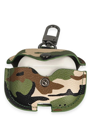 Airpods Pro 2 (2.nesil) Çanta Kamuflaj Deri Kılıf - Yeşil-(5796)