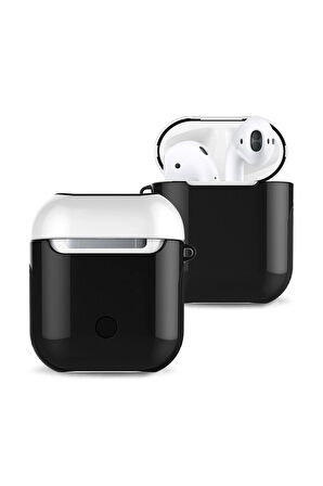 Airpods 2 (2.nesil) 3in1 Kılıf - Siyah-Beyaz-(5796)