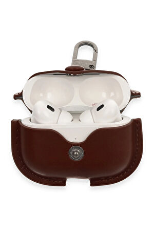 Airpods Pro 2 (2.nesil) Çanta Deri Kılıf - Kahverengi-(5796)