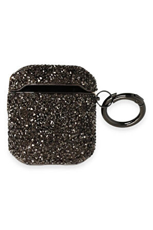 Airpods 2 (2.nesil) Mira Taşlı Kılıf - Siyah-(5796)