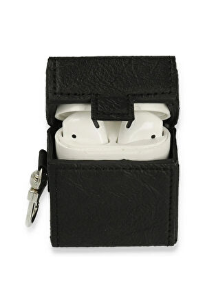 Airpods 2 (2.nesil) Deri Kılıf - Siyah-(5796)
