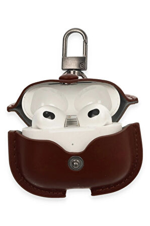 Airpods 3 (3.nesil) Çanta Deri Kılıf - Kahverengi-(5796)