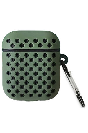 Airpods 2 (2.nesil) Spor Delikli Kılıf - Haki Yeşil-Siyah-(5796)