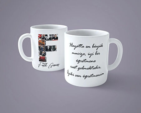 Öğretmenler gününe özel Atatürk resimli F harfli İsimli Baskılı kupa bardak