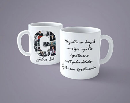 Öğretmenler gününe özel Atatürk resimli G harfli İsimli Baskılı kupa bardak