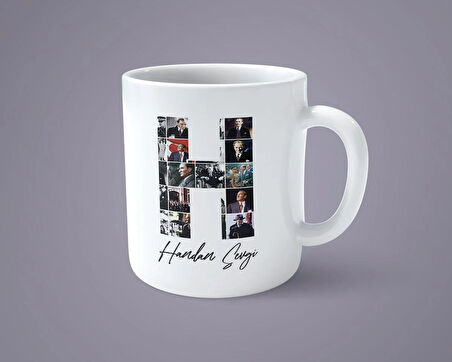 Öğretmenler gününe özel Atatürk resimli H harfli İsimli Baskılı kupa bardak