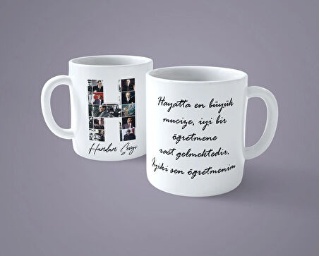 Öğretmenler gününe özel Atatürk resimli H harfli İsimli Baskılı kupa bardak