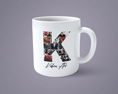 Öğretmenler gününe özel Atatürk resimli K baş harfli İsimli Baskılı kupa bardak
