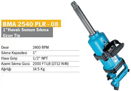 YU 2540 PLR 8 1”(25,4 mm) Havalı Somun Sıkma Sökme Makinesi-Uzun