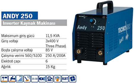 TECNOMEC ANDY 250 250 Amper İnverter Kaynak Makinası